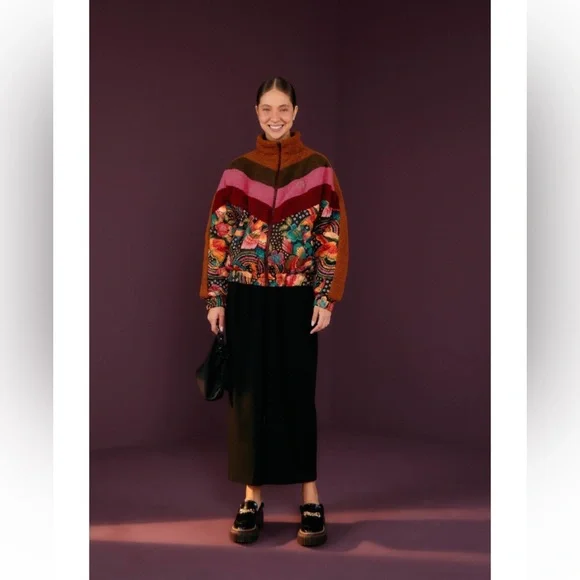 NWT FARM RIO Toucanfly Reversible Floral Print Quilted Puffer Jacket Size L - Picture 5 of 14